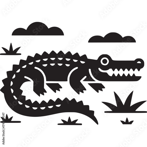 Vector art of black alligator illustration