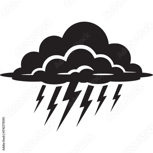 Vector art of black storm cloud with lightning