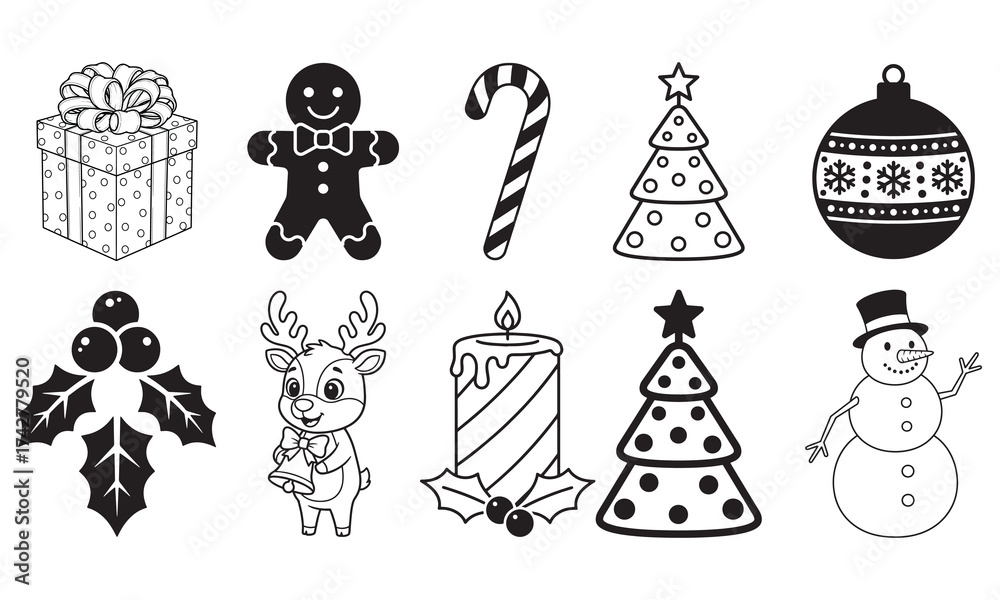 Fototapeta premium Christmas Line Art Icons Holiday Decorations Bundle