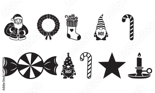 Santa Gnome Candy Christmas Silhouette Icons Bundle