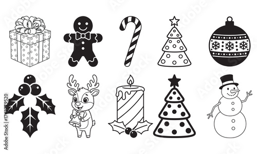 Christmas Line Art Icons Holiday Decorations Bundle