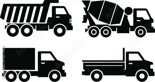 Trucks vector icons set construction transport vehicles editable vector