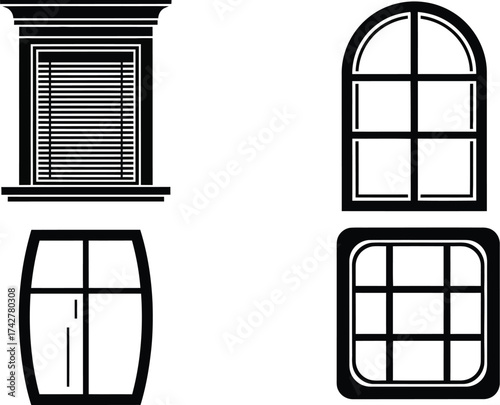 Window styles and shapes black and white vector illustration editable vector