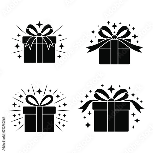 Christmas Flat Gift Box Holiday Present Celebration Winter Design