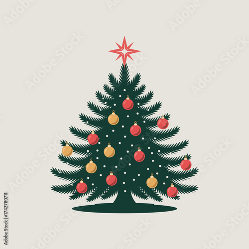 Christmas Tree Decoration Red Brown Balls Holiday Festive Design