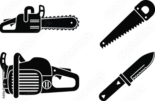 Chainsaw saw knife tools cutting equipment vector graphics editable vector