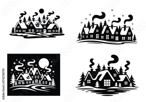 Christmas Vibes Winter House Festive Holiday Celebration Illustration