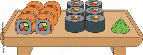 Sushi rolls platter japanese food delicious tasty fresh editable vector