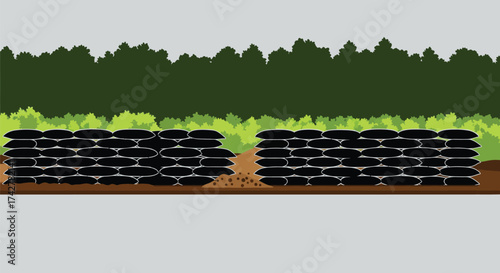 Sandbag wall flood defense barrier protection illustration editable vector