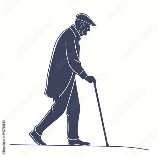 Old man walking with stick silhouette vector of wisdom
