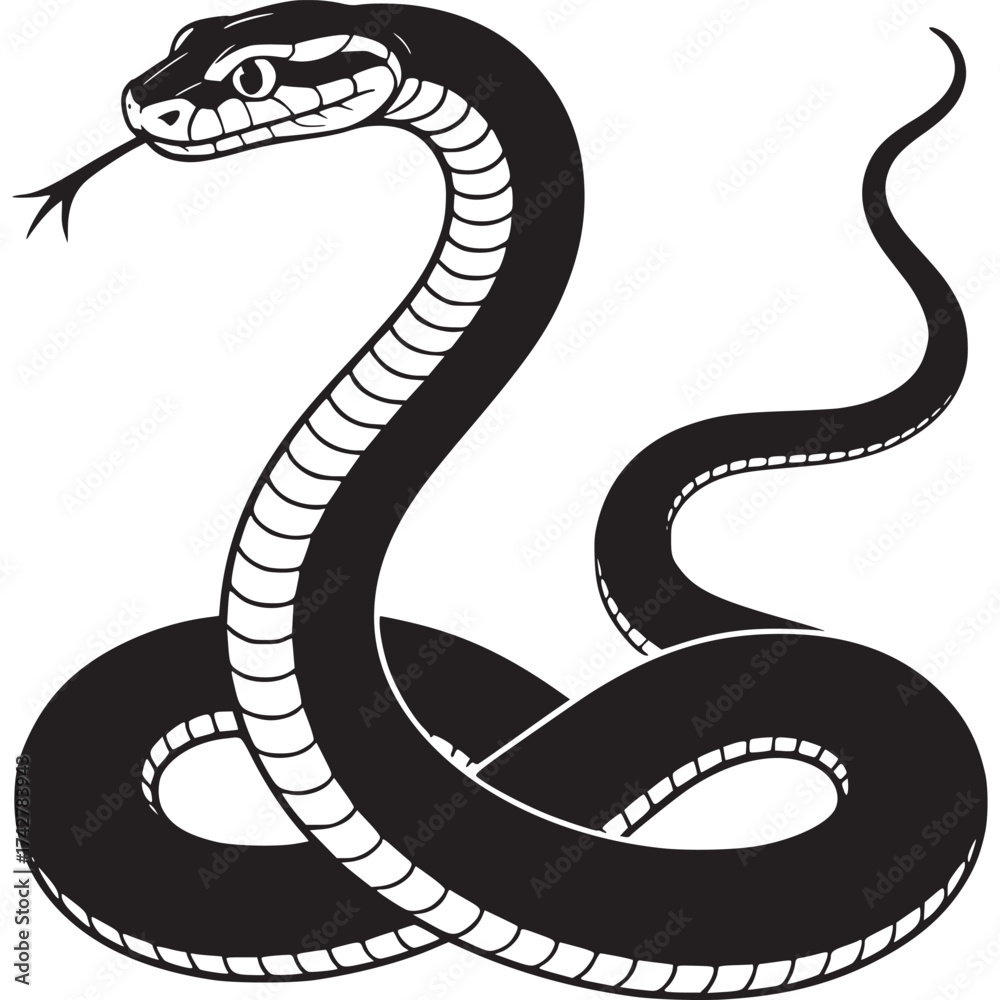 Fototapeta premium Vector art of black snake coiled