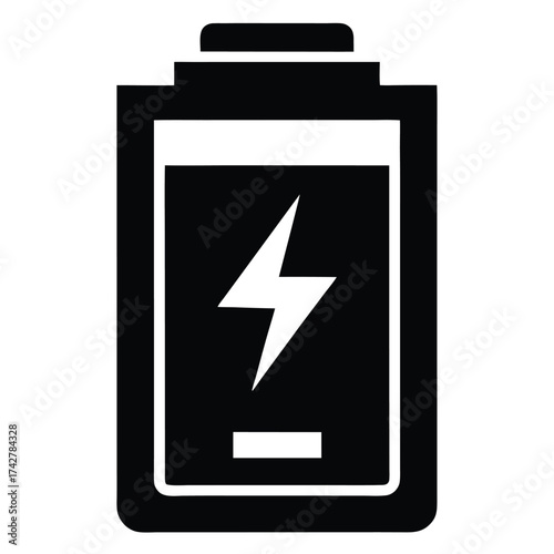 A simplified black battery shows a white lightning bolt of electricity inside it