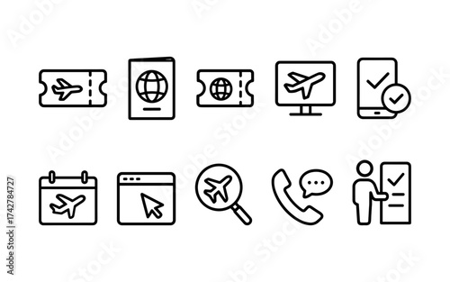Airport & Air Travel Line Icons – Flight, Security, and Baggage Essentials