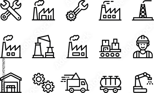 Industrial Icons: Factories, Tools, Workers, and Logistics