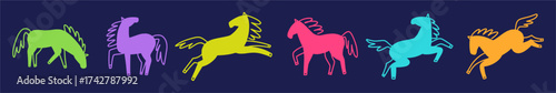 Vector horizontal collection of horses hand drawn in doodle style	
