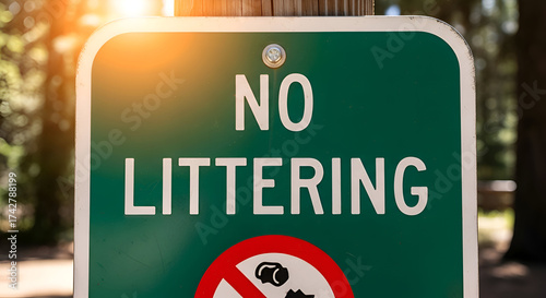Signage Prohibiting Littering In a Natural Setting And Ensuring Environmental Preservation
