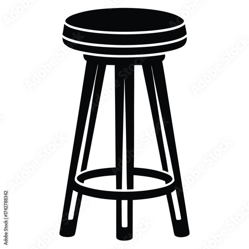 Simple black stool icon with three legs and circular footrest looks modern