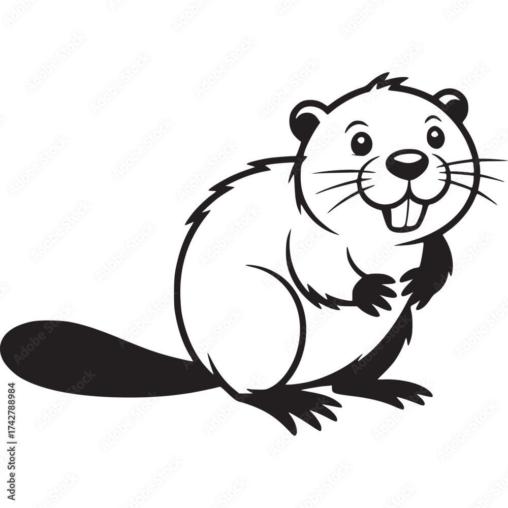 Obraz premium Vector art of cute beaver cartoon