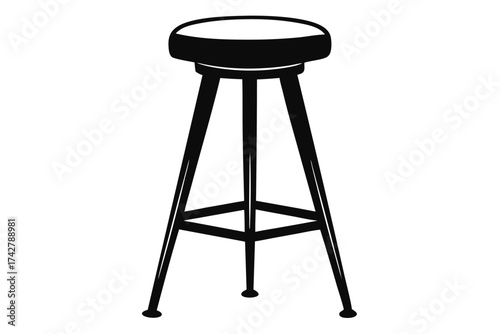 Minimalist black silhouette showcases a sleek bar stool with padded seat and sturdy legs