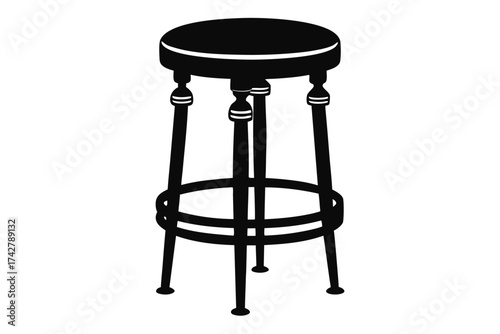 Black monochrome barstool presents a classic silhouette against a stark white backdrop, showcasing simple refined style