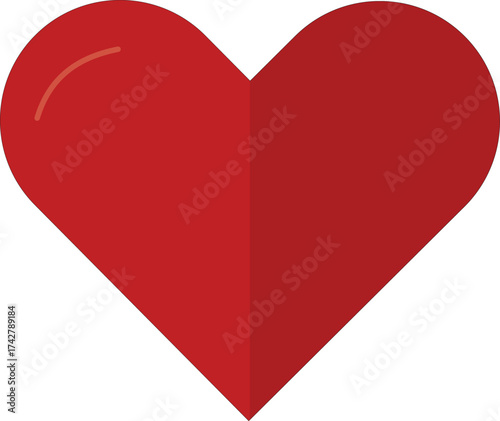 A single red heart shape with a glossy effect on the upper left corner against a white background