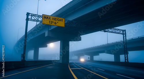 Wallpaper Mural Underpass Amidst Misty Atmosphere: A Moody View of Elevated Highway Infrastructure Torontodigital.ca