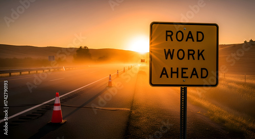 Sunrise Road Closure Sign Hints at Upcoming Highway Maintenance, Road Construction Ahead