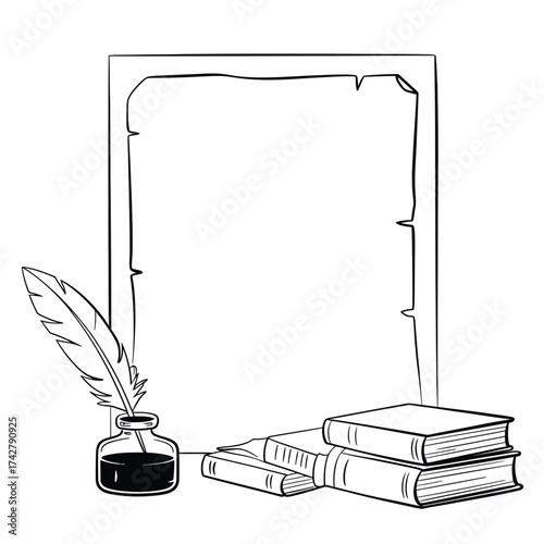 Old paper and quill illustration vector eps scalable vintage writing tools and books drawing vector