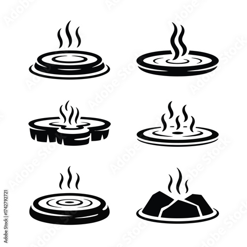 Set of six scalable vector icons representing different types of hot springs and geysers for eps download vector