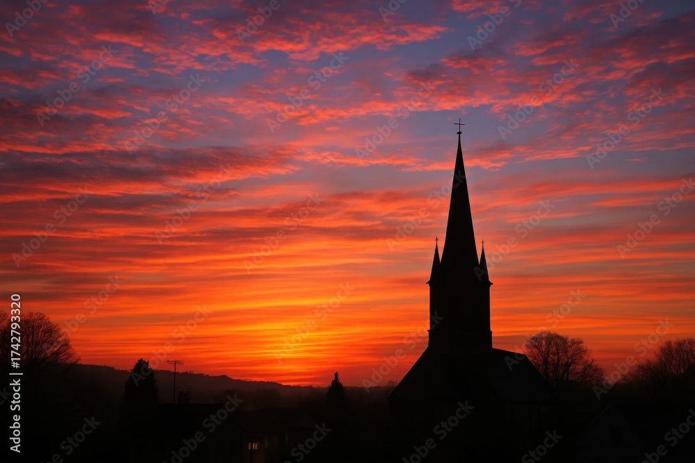 Obraz premium A Church Stands Tall Against a Sunset Sky