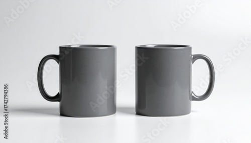 Two Gray Coffee Mugs on White Background with Mockup.
