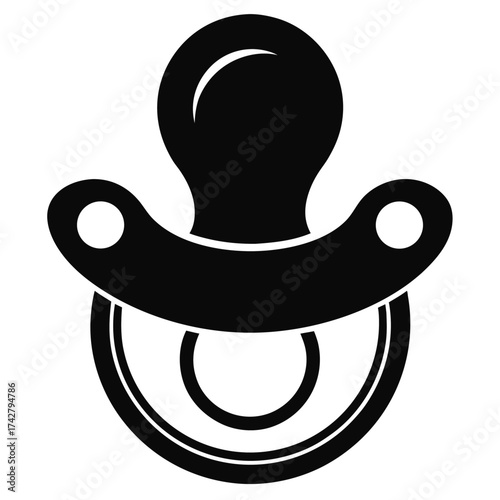Black baby pacifier clip art shows a simple shape for infants