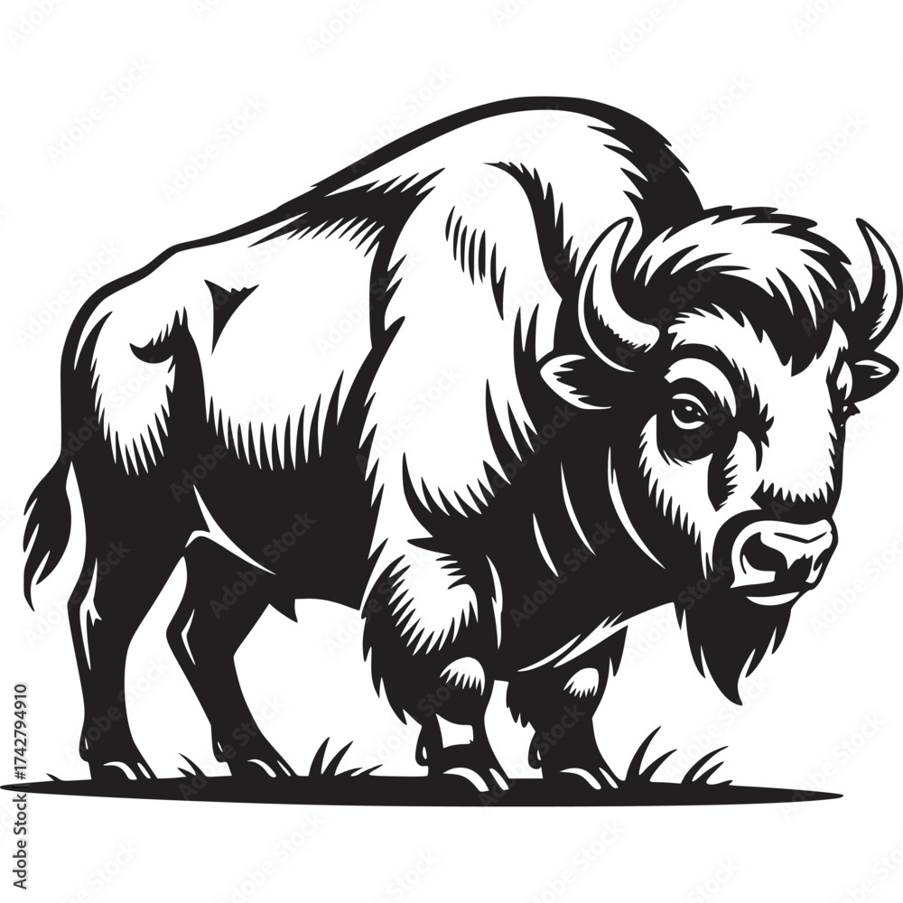 Obraz premium Vector art of american bison illustration