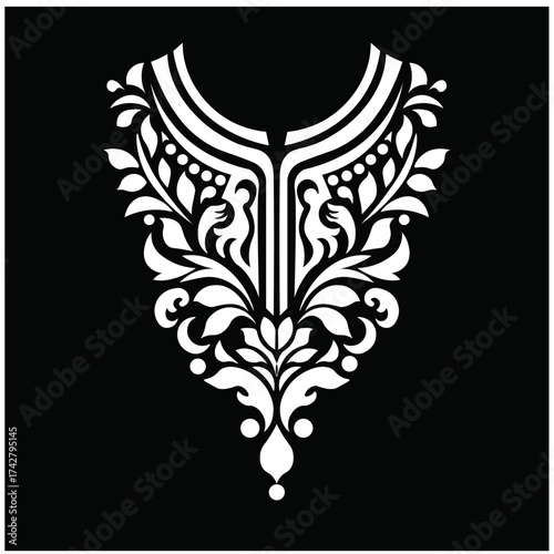 Εκτύπωση καμβά Ornamental Floral Design A classic black and white floral design element featuring elegant, curved leaves and intricate detailing