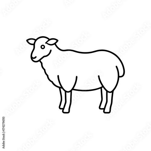 Simple outline drawing of a sheep on transparent background