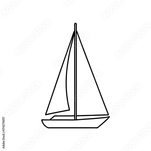 Simple outline drawing of sailboat on transparent background