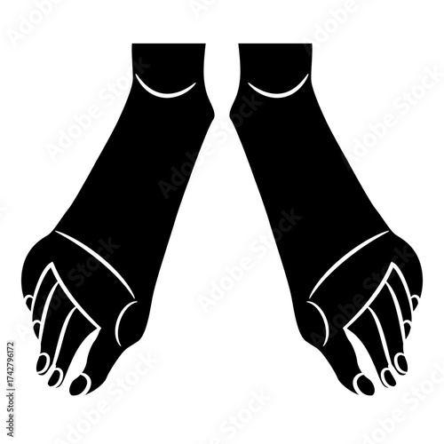 Two standing bare human feet. Black and white silhouette.