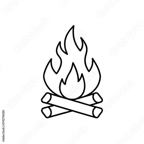 Simple outline drawing of bonfire on transparent background