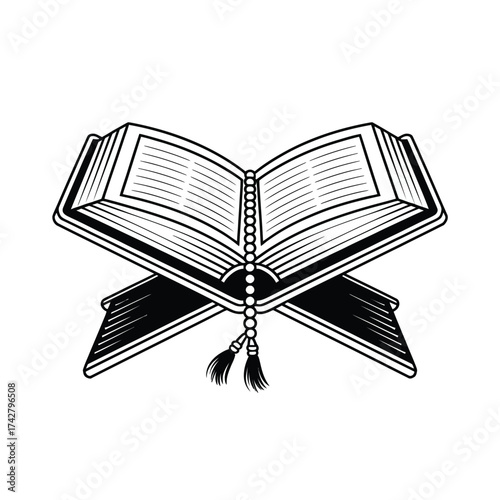 Open holy quran book on a wooden stand vector illustration scalable eps graphics vector