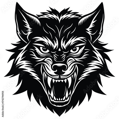 werewolf head roaring vector icon on white backgro