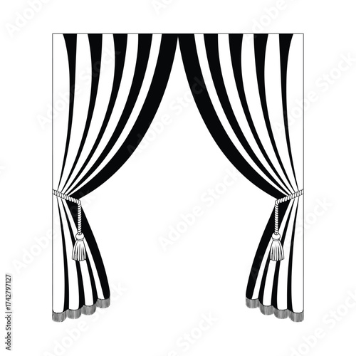 Elegant black and white striped curtains vector illustration scalable eps icon for design vector