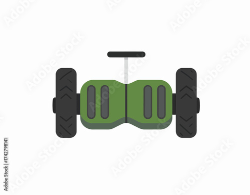 Green and black hoverboard with wheels on a white background