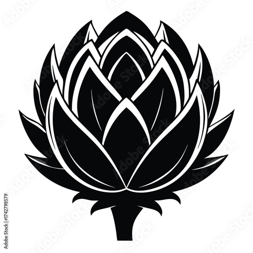 Single monochrome hop blossom presents a stylized shape on an isolated background