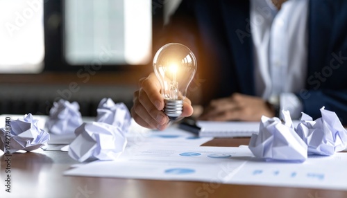 Business Idea Concept Hand Holding Lightbulb with Innovation, and Success.