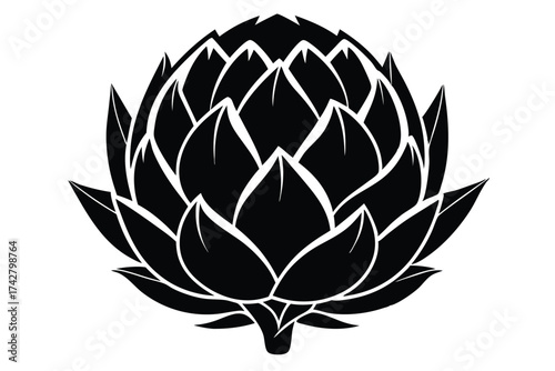 Black and white artichoke vegetable showcases its textured layers with striking contrast