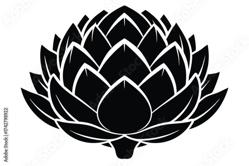 Silhouette of an artichoke stands out with its layered leaves and distinct symmetrical vegetable shape