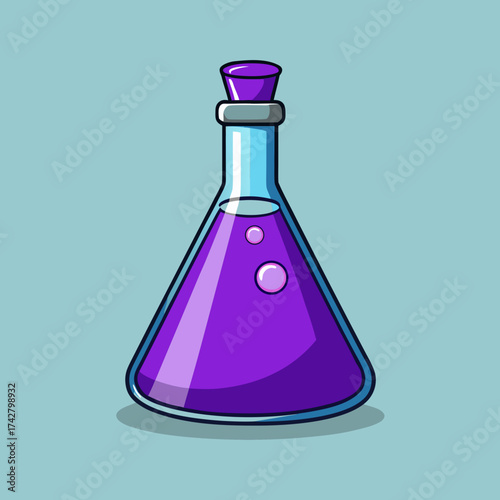 A Cartoon Illustration of a Purple Potion Inside a Flask