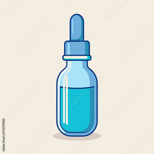 Blue Dropper Bottle Containing Transparent Blue Liquid
