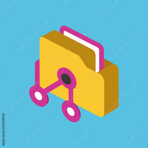 Isometric Yellow Folder with Data Sharing Icon Illustration