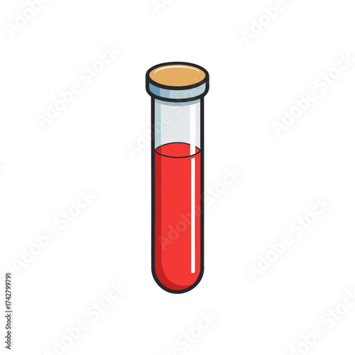Minimal 3D test tube filled with red liquid on white